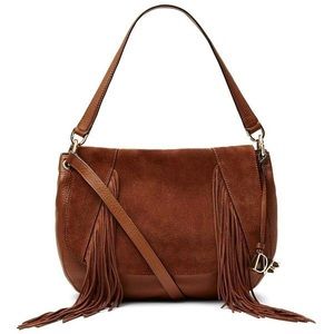 DVF Voyage Boho Leather Suede Fringe Messenger Bag